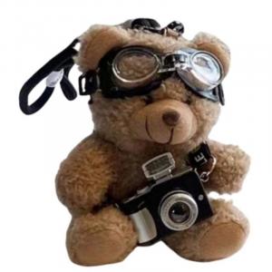 Плюшевый брелок-кукла с камерой и медвежонком в свитере, очки для дайвинга, плюшевый кулон, высота 11см Click, коричневый