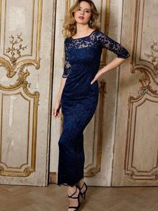 Лиловое платье с цветочным кружевом, три четверти рукава и лодочкой Alie Street