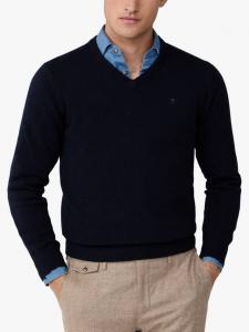 Пуловер из чистой шерсти с V-образным вырезом Hackett London, Midnight Blue