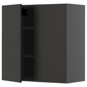 Настенный шкаф с полками/2 дверцами, черно-серый/матовый антрацитовый Nickebo, 80x80 см IKEA Metod