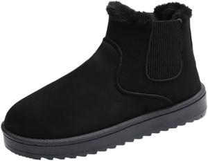 Женские зимние ботинки больших размеров - теплые хлопковые обувь, однотонные и с простым дизайном, подходят для зимних нарядов Fusecottc, Black