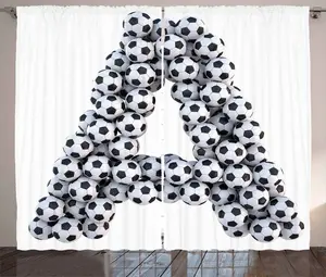 Штора в деревенском стиле ABAKUHAUS с буквой А, футбольным мячом и заглавной буквой А, присборенная штора для спальни с петлями и крючками, 280 x 225 см, цвет: белый, черный Abakuhaus