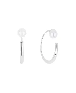 Серьги-Кольца с имитацией культивированного жемчуга спереди и сзади And Now This, silver