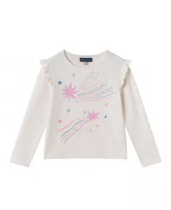 Футболка с оборками на рукавах и принтом «Падающие звезды» для девочек Andy & Evan, коричневый/бежевый