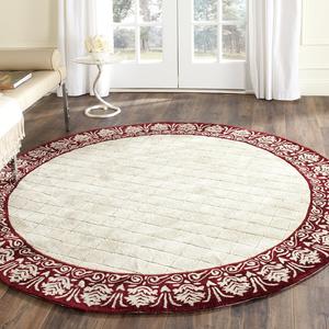 Ковер SAFAVIEH, 183 x 183 см, Total Performance Collection, Ivory & Maroon, с ручной вязкой края, без линьки и простой в уходе, идеален для помещений с высокой проходимостью в гостиной, спальне (TLP755C)