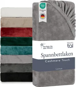 Простыня на резинке Cashmere Touch 200x200 см, плюш, мягкая микрофибра, 200x200 см, мягкая простыня, зимняя простыня, серая Blumtal