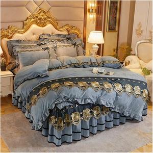 Generic Комплект постельного белья из плюшевого бархата с кружевной отделкой