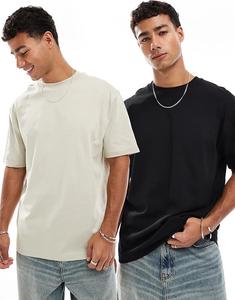 Набор из 2 футболок свободного кроя ASOS DESIGN Essentials черного и бежевого цветов