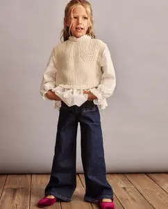 Блузка с длинными рукавами комбинированная вязаная с вышивкой для девочки Coconut El Corte Inglés, белый