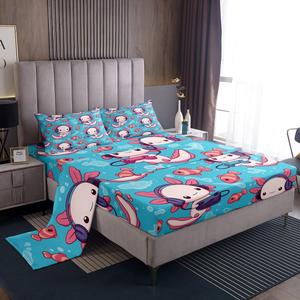 Erosebridal Детский комплект постельного белья Axolotl с игровым принтом, морские животные, хлопок, Pink and Blue