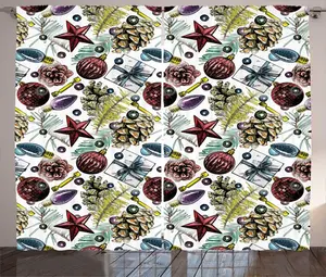 Рождественская штора ABAKUHAUS в деревенском стиле, новогодние украшения, универсальные ленточные шторы для гостиной с петлями и крючками, 280 x 225 см, белая и разноцветная Abakuhaus