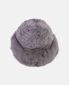 Эластичная вязаная шапка из натурального меха серого цвета IN.ES