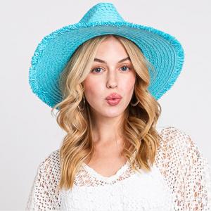 Потрепанная соломенная шляпа от солнца FASHNZFAB, бирюзовый