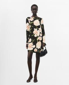 Женское короткое платье с цветочным принтом MANGO, Black