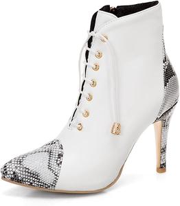 Женские модные ботильоны VOKLIN на высоком каблуке-стилетто с заостренным носком, шнуровкой и боковой молнией, стильные короткие ботинки, White-Velvet Lined