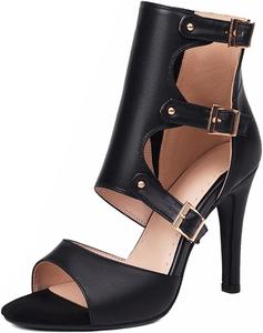 Женские ботильоны MRKEWUNEY с открытым носком на шпильке в стиле гладиатор, 223 Black