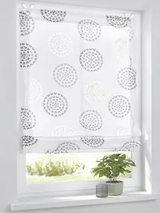 Римская штора , люверсная штора Bella, выгоревший белый/антрацит, с принтом в виде круга, в комплекте с крючками для окон, 100 x 140 см Kutti