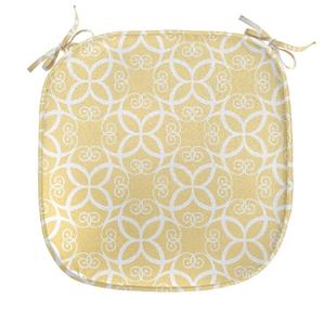 ABAKUHAUS Желтые и белые подушки на обеденный стул, изысканные цветы, декоративная водонепроницаемая подушка с ремнями для кухонных сидений, 40 см x 40 см, бледно-желтый белый