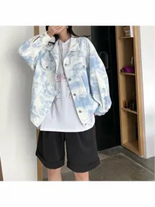 Корейская джинсовая куртка с эффектом тай-дай для женщин Aimoon, цвет Saxophone