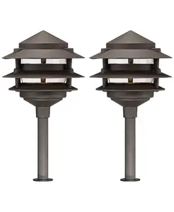 Многоярусная пагода высотой 11 дюймов, современный уличный светильник для дорожек, набор из 2 светодиодных лампочек, коричнево-бронзовая отделка John Timberland, brown