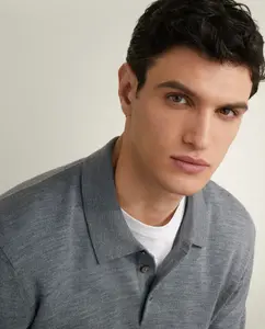 Мужской однотонный свитер поло с вырезом воротника 100% меринос Emidio Tucci, серый