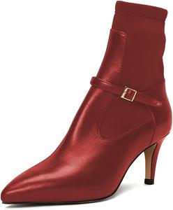 Женские ботильоны с острым носком, застежкой-молнией, на низком каблуке, с пряжкой на ремешке, удобные для работы и повседневной носки, размеры 4-16 США Wo wagas, Red