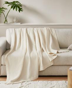 Хлопковое одеяло с вафельным плетением, размер King Madison Park, слоновая кость