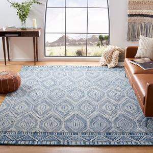 Ковер SAFAVIEH, 244 x 305 см, - коллекция Aspen - большой - серый и синий, ручной работы из шерсти, дизайн бохо, идеально для гостиной, спальни, офиса, столовой (APN823F)