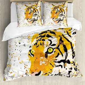 Пододеяльник ABAKUHAUS Animal, Vector Wild Tiger, с защитой от клещей, подходит для аллергиков с наволочками, 200 см x 200 см - 80 x 80 см, оранжевый Abakuhaus