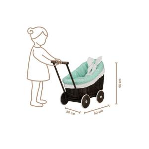 ЛЮНА ПЛЕТЕНАЯ КОЛЯСКА ДЛЯ КУКОЛ С мятной отделкой 60Х30 В45 СМ - универсальная WickerPL