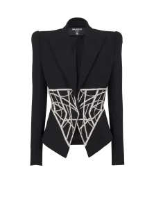 Приталенный жакет из ткани «грэйн-де-пудр» с вышивкой Balmain, черный