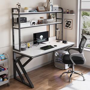 Компьютерный стол Xinmeikai 100x60 см, черная рама, полосатый белый, с полкой