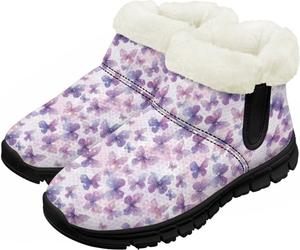 Детские зимние непромокаемые ботинки для девочек и мальчиков, утепленные мехом, для улицы, легкие для надевания и снятия Chririnla, Purple Gradient Butterfly
