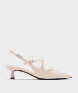 Туфли на каблуке «кошка» с перекрещенным носком и пяткой на пятке Charles & Keith, цвет Chalk