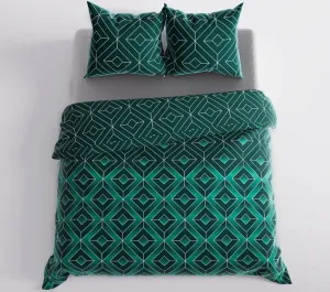 Комплект постельного белья SAPHIRA 220x200 см - сатин-хлопок, зеленый, геометрический узор MARKIZETA HOME