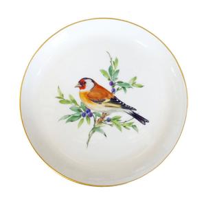 Новый раздел - картина с птицами и насекомыми, слегка красочная, с золотой оправой тарелка/настенная тарелка 17,5 см Meissen, красочный
