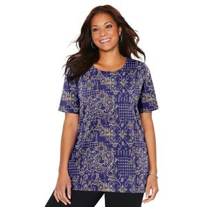 Женская ультрамягкая футболка размера плюс Petite Suprema Katerinas с круглым вырезом Catherines, цвет Navy Tonal Patchwork