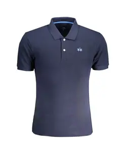 Синяя хлопковая рубашка-поло с вышивкой La Martina, синий