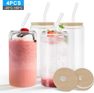 Стаканы для питья с крышками, коктейльные бокалы с трубочками, набор из 4 шт., 500 мл, бокалы для коктейлей, для кофе со льдом, для смузи, латте, макиато, виски, для семьи, кемпинга, вечеринок, баров VA-Cerulean