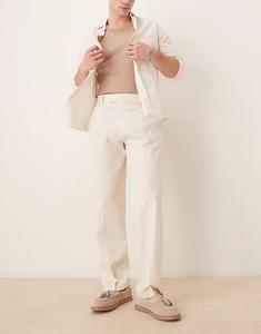 Элегантные брюки прямого кроя из льняной смеси цвета кремовый Asos Design