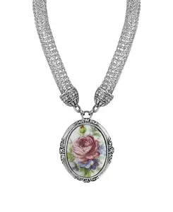 Цепочка-Трубка серебристого тона с овальным кулоном в виде цветка, 18 дюймов 2028, pink