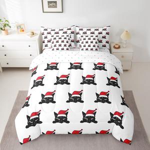 Erosebridal Комплект постельного белья с новогодним принтом кошек для детей, Black Red