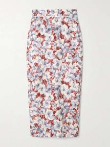 Юбка миди Emma из льна с цветочным принтом и отделкой кружевом Posse, мультиколор