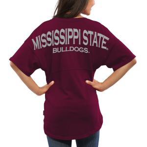 Женская темно-бордовая футболка оверсайз из джерси Mississippi State Bulldogs Spirit