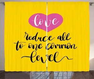 Штора ABAKUHAUS Quote Rustic с романтическим текстом и розовым сердцем, универсальная ленточная штора для гостиной с петлями и крючками, 280 x 225 см, розово-желтый и черный Abakuhaus