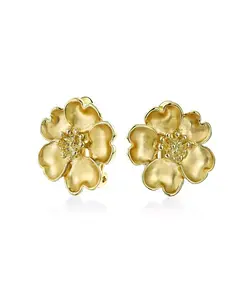 Серьги-Клипсы в форме сердца с лепестками и цветами из кубического циркония, не прокалываемые уши, матовая позолоченная латунь Bling Jewelry, yellow