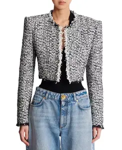 Укороченный твидовый жакет Balmain, черный