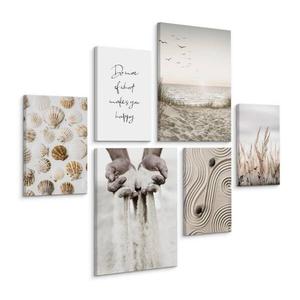 Картины на холсте Muralo Set Sand Pflanzen Zitat цвет beige/braun/grau