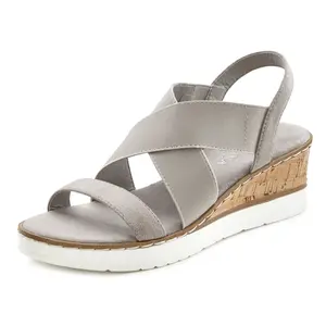 LASCANA босоножки, босоножки, летняя обувь на танкетке и эластичных ремешках VEGAN, серый