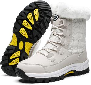 Женские зимние ботинки на платформе с имитацией кожи, шнуровкой, меховой подкладкой, с круглым носком, водонепроницаемые, с противоскользящей подошвой, средней высоты, теплые для улицы EGGDK, White
